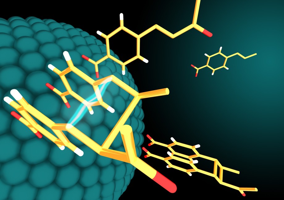 Nanoparticle catalysts and light drive a reaction that produces bioactive molecules.