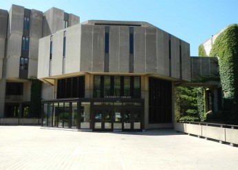 The main entrance of Northwestern's University Library shows.