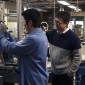 Professor Yijin Kang (right) works with with doctoral student Xianbiao Fu (left) in the Clean Catalysis Facility at Northwestern University