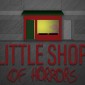 An illustration for Little Shop of Horrors shows a red shop and the title of the show written out