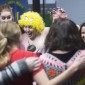 Actors huddling before a show.