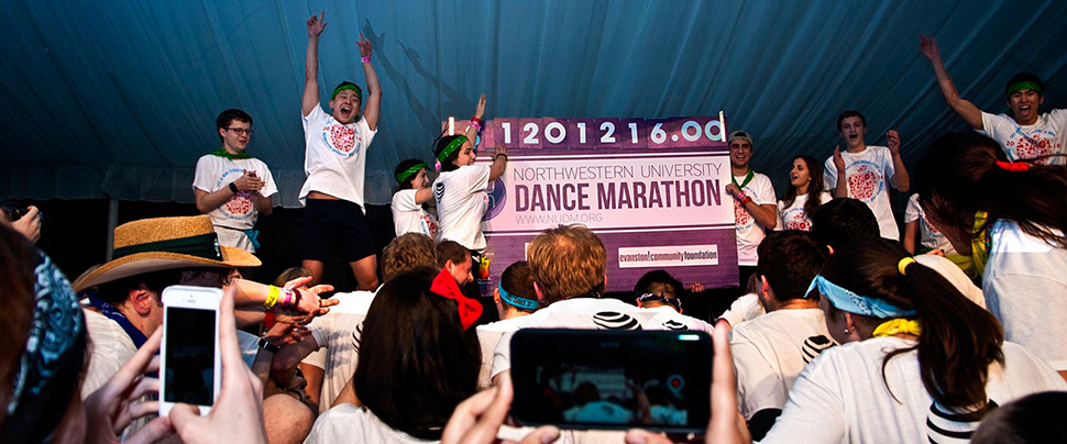 Students on stage at Dance Marathon.