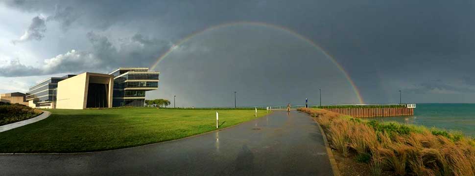 Rainbow over Ryan Center for the Musical Arts