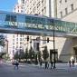 A view of the glass walkway outside the Robert H. Lurie Comprehensive Cancer Center of Northwestern University in Chicago