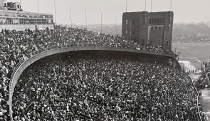Dyche Stadium, view north of west grandstand from south tower, c. 1936