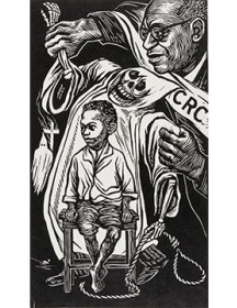 Elizabeth Catlett, "Civil Rights Congress," 1949.Linocut on cream wove paper. Image 310 x 180 mm, sheet 462 x 325 mm © 2021 Catlett Mora Family Trust/Licensed by VAGA at Artists Rights Society (ARS), New York, Courtesy of The Art Institute of Chicago