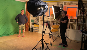 Favell made 20 portraits during her residency. Ryan Rice faces the camera at Evanston's Mitchell Museum of the American Indian. Credit: Cody Schlabaugh.