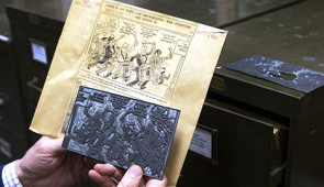 Printing plate of a political cartoon by John T. McCutcheon, whose work was regularly featured in the the Chicago Tribune in the early 1900s.