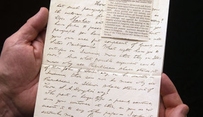 1858 letter from Abraham Lincoln to Dr. C.H. Ray, editor of the Chicago Tribune, with a clipping from the paper. The collection includes letters from 12 American presidents.