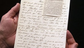 1858 letter from Abraham Lincoln to Dr. C.H. Ray, editor of the Chicago Tribune, with a clipping from the paper. The collection includes letters from 12 American presidents.