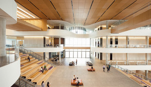 Gies Plaza, the three-story central atrium and heart of the Global Hub

Photo credit: Bob Coscarelli