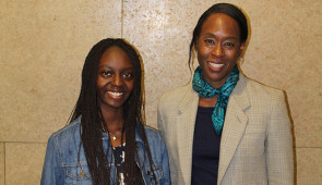 Author Shetterly with student essay winner Lutgardis Ineza Ukangutse.  