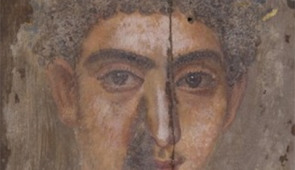 Mummy portrait (of a man with a wreath), wood, from Tebtunis, Fayum. Courtesy of the Phoebe A. Hearst Museum of Anthropology and the Regents of the University of California. (6-2378b)