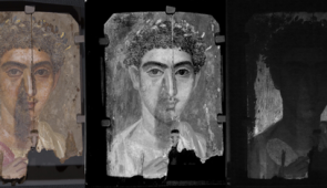 VIS-NIR-Fluorescence comparison of Mummy portrait. Courtesy of the Phoebe A. Hearst Museum of Anthropology and the Regents of the University of California and NU-ACCESS. (6-2378b)