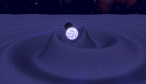 Artistic image of gravitational waves generated by a generic neutron star black hole binary. Credit: Mark Myers, OzGrav /Swinburne University