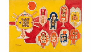 Prabhakar Barwe (Indian) King and Queen of Spades, 1967, Oil and paper on canvas, 39 1/4 x 54 1/8 in. Grey Art
Gallery, New York University Art Collection. Gift of Abby Weed Grey, G1975.188

