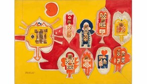 Prabhakar Barwe (Indian) King and Queen of Spades, 1967, Oil and paper on canvas, 39 1/4 x 54 1/8 in. Grey Art
Gallery, New York University Art Collection. Gift of Abby Weed Grey, G1975.188
