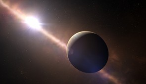 Artist’s impression of the planet Beta Pictoris b orbiting its star.