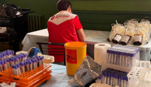 Blood collection center staff member in Ukraine