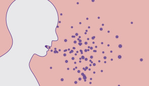 Animation illustrating how many days copies of the virus are exhaled in a COVID patient's breath. (Credit: Leslie-Anne Mock, Northwestern University)