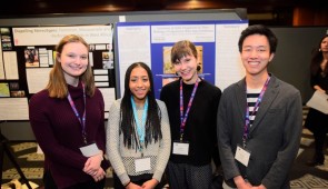 Northwestern undergraduates from Berzock’s 2019 spring seminar 'Reshaping an Exhibition: Preparing ‘Caravans of Gold’ for Presentation in Africa.' 

L to R: Emily Rose Andrey, Brianna Heath, Meghan Clare Considine and Nicholas Liou  present their ongoing research on the Progressive Web App in a poster session at 108th College Art Association Annual Conference. Courtesy Block Museum of Art, Sean Su Photography.

