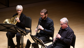 Gail Williams, Rosario Galante and Steven Cohen perform in a Bienen School Recital Nov. 24, 2019. Photo by Ari Sloss.