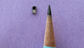 Pacemaker next to a pencil tip for scale.