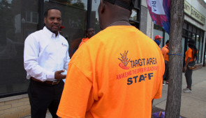 Joshua Coakley and members of Chicago CVI organization Target Area Development Corp. Photos by Stephen Lewis.