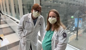 Study co-authors Dr. Emily Miller (left) and Dr. Rachel Ruderman (right) on the Northwestern University Chicago campus on March 30, 2022. (Credit: Northwestern University)