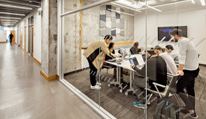 Students collaborate in the renovated Seeley G. Mudd Building.

Photo credit: AJ Brown Imaging