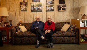 SuperAger Ralph Rehbock sits with his wife in his home. (Credit: Shane Collins, Northwestern University)