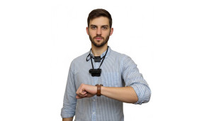 Someone from the HABits Lab at Northwestern University wears all three sensors from the study: a necklace, wristband and body camera that respects the wearer's privacy. (Credit: HABits Lab, Northwestern University)
