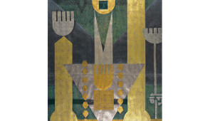 Faramarz Pilaram (Iranian), Mosques of Isfahan (B), c.
1962, Ink, watercolor, and gold and silver paint on paper 45
3/4 x 34 3/4 in. Grey Art Gallery, New York University Art
Collection. Gift of Abby Weed Grey, G1975.110
