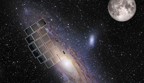 Roman Space Telescope's simulated view over the Andromeda galaxy. The vast footprint of the upcoming Nancy Grace Roman Space Telescope’s Wide Field Instrument shows how much its camera could observe in a single image. (The Wide Field Instrument has 18 square detectors.) Within this footprint is a simulated Roman image.
The background is a ground-based image of the main disk of the Andromeda galaxy from the Digitized Sky Survey. A photo of the full Moon from NASA’s Lunar Reconnaissance Orbiter is provided for scale. Andromeda has a diameter of about 3 degrees on the sky, while the Moon is about 0.5 degrees across. (In reality, the Moon is much smaller than Andromeda, but it is also a lot closer.) The Wide Field Instrument’s footprint captures 0.28 square degrees of the sky in a single shot.
Andromeda is a spiral galaxy that is similar in size and structure to our Milky Way galaxy, but is more massive. It is located approximately 2.5 million light-years from Earth.
Credit: NASA, NASA-GSFC, ASU, Robert Gendler DSS