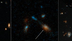 A Hubble Space Telescope image of the host galaxy of an exceptionally powerful fast radio burst, FRB 20220610A. Hubble's sensitivity and sharpness reveals a compact group of multiple galaxies that may be in the process of merging. They existed when the universe was only 5 billion years old. FRB 20220610A was first detected on June 10, 2022, by the Australian Square Kilometer Array Pathfinder (ASKAP) radio telescope in Western Australia. The European Southern Observatory’s Very Large Telescope in Chile confirmed that the FRB came from a distant place.

Credit: NASA, ESA, STScI, Alexa Gordon (Northwestern), Joseph DePasquale (STScI)