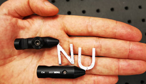 The new method is capable of imaging very small objects around a corner or through scattering media. Photo of imaged objects (letters) attached to black mountings. Credit: Florian Willomitzer/Northwestern University