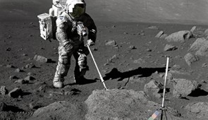 Apollo 17 astronaut Harrison Schmitt collects a sample from the Moon in 1972. Credit: NASA