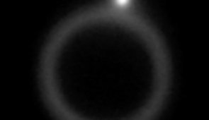 A microparticle gets stuck to an obstacle (ring in center) as it tries to pass by.