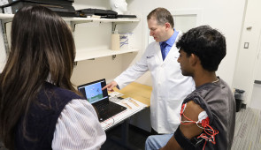 Lab member plays video game