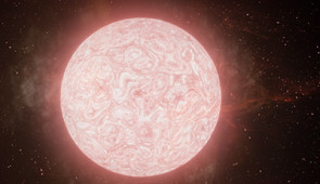 An artist’s impression of a red supergiant star in the final year of its life emitting a tumultuous cloud of gas. This suggests at least some of these stars undergo significant internal changes before going supernova.
