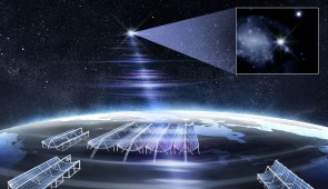 Artistic interpretation of CHIME's Outrigger array over North America localizing RBFLOAT to its host galaxy. Credit: Daniëlle Futselaar/MMT Observatory