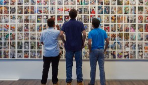 Frank Big Bear (White Earth Ojibwe, born 1953), The Walker Collage, Multiverse #10, 2016 [installation view], Mixed media on invitation cards for an exhibition by the artist’s son Star Wallowing Bull, 8 1/2 x 6 inches each, of 432. Collection Walker Art Center, Minneapolis, Commissioned by Walker Art Center, 2018.30.1-432. Walker Acquisition Fund, 2018. Installation image copyright of the artist and Bockley Gallery, courtesy of Walker Art Center.
 
