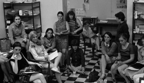 Bev Grant (American, born 1942) New York Radical Women organizers at a planning meeting, Southern Conference Educational Fund offices, New York City, Summer 1968. 1968 Gelatin silver print Mary and Leigh Block Museum of Art, Northwestern University, Irwin and Andra S. Press Collection Endowment Fund purchase, 2023.4.7.