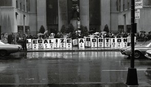 Bev Grant (American, born 1942), Legalize Abortion Rally, Rockefeller Center, New York, March 24, 1968. 1968, printed 202. Inkjet print. Mary and Leigh Block Museum of Art, Northwestern University, purchase funds provided by Diane Solomon, 2023.4.2.