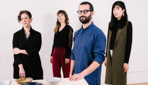 Yarn/Wire—comprised of pianists Laura Barger and Julia Den Boer and percussionists Russell Greenberg and Sae Hashimoto—performs Bienen faculty member Alex Mincek’s “Pendulum VI: Trigger,” Kelley Sheehan’s “acoustic sourings” and selections from the NUNC! 5 Call for Scores on April 22. Photo by Mark Sommerfeld.