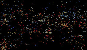 MeerKAT image of the galactic center with color-coded position angles of the short, radial filaments.