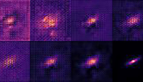 For this process, the image goes through eight layers of network, generating eight intermediate images. The process starts with the top left and ends with the lower right.