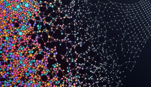 a colorful lattice of nodes and links create a visual network