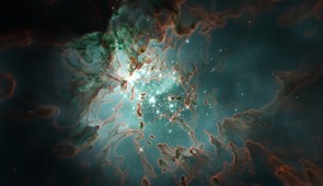 Simulation of a star-forming region, where massive stars destroy their parent cloud.
