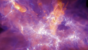 Snapshot from the first full STARFORGE simulation. Nicknamed the "Anvil of Creation," a giant molecular cloud with individual star formation and comprehensive feedback, including protostellar jets, radiation, stellar winds and core-collapse supernovae.